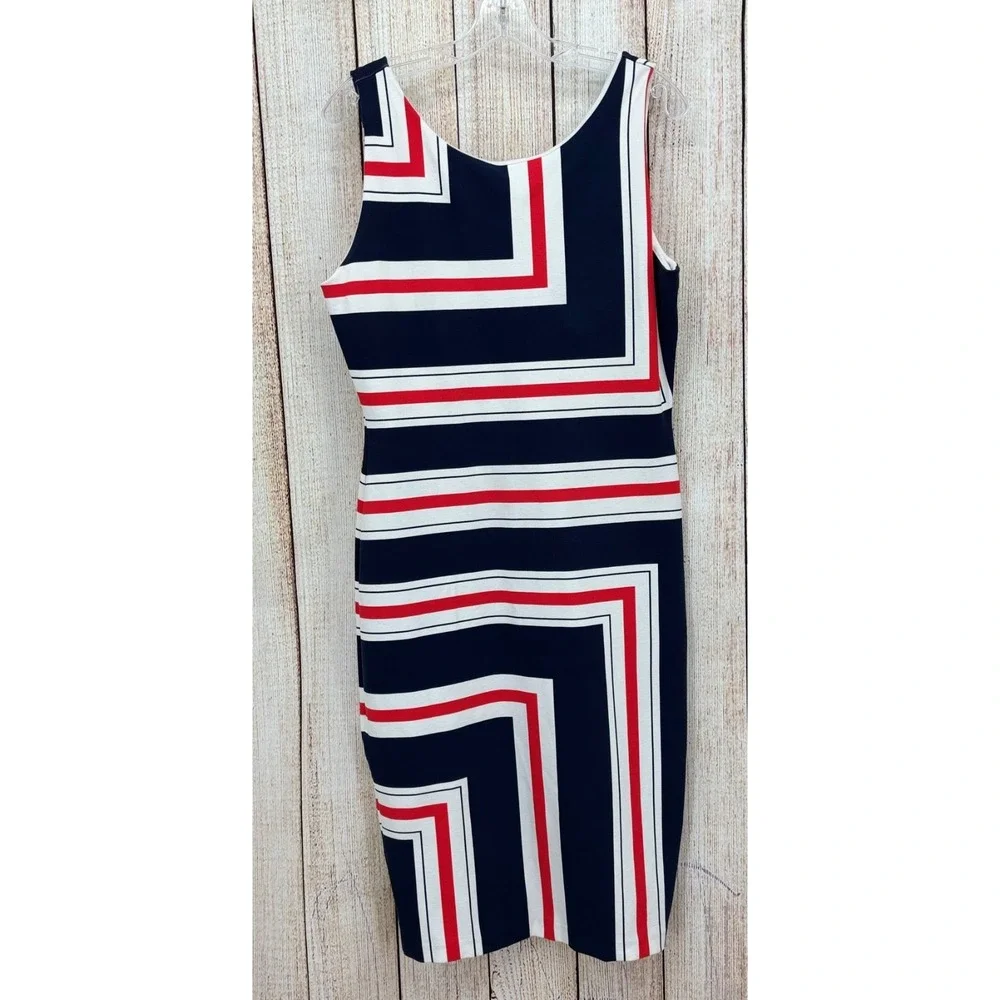 Daniel Cremieux Ella Harvest Moon Sheath Dress Size Large‎ Navy Cherry Geometric